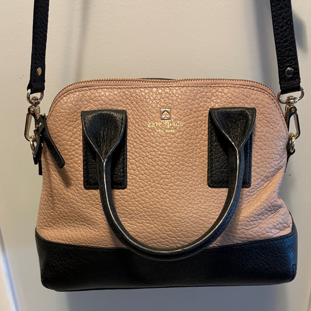 Kate Spade Black and Pink Pebbled Satchel Crossbody Purse